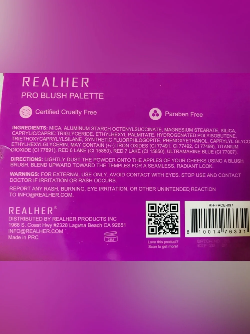 REALHER You Are Brilliant PRO Blush Palette - Multi-Pink & Peach Shades NIB